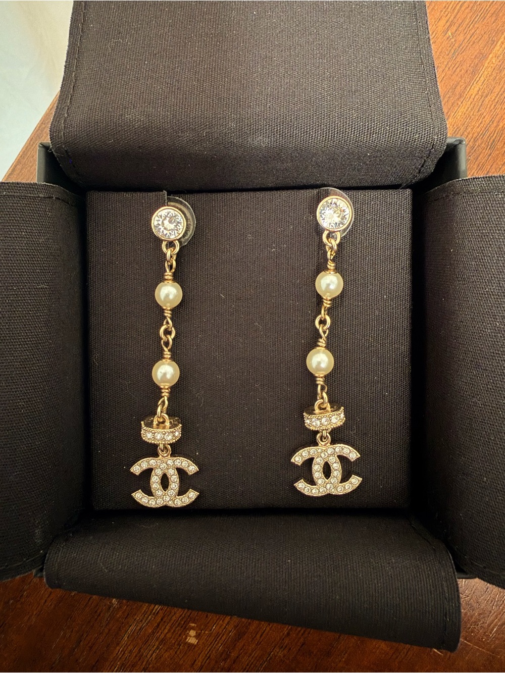 Chanel Pearl Drop & Crystal Earrings